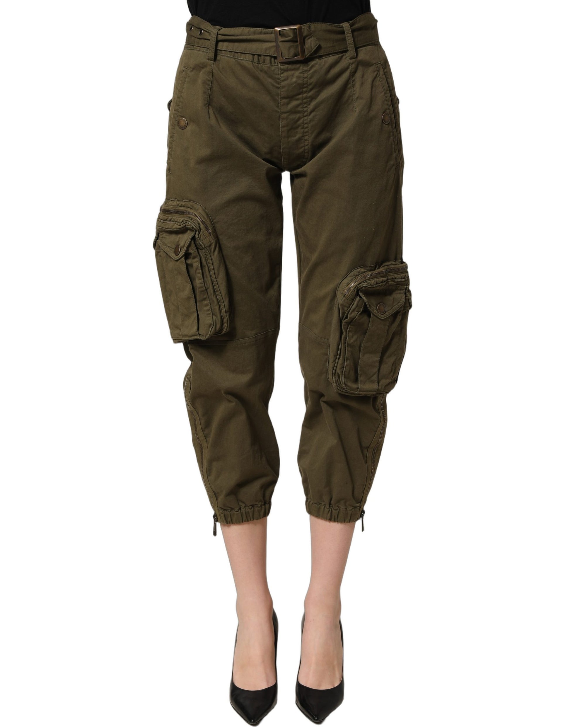 Dolce & Gabbana Olive Green High Waist Cargo Trouser Pants Dolce & Gabbana