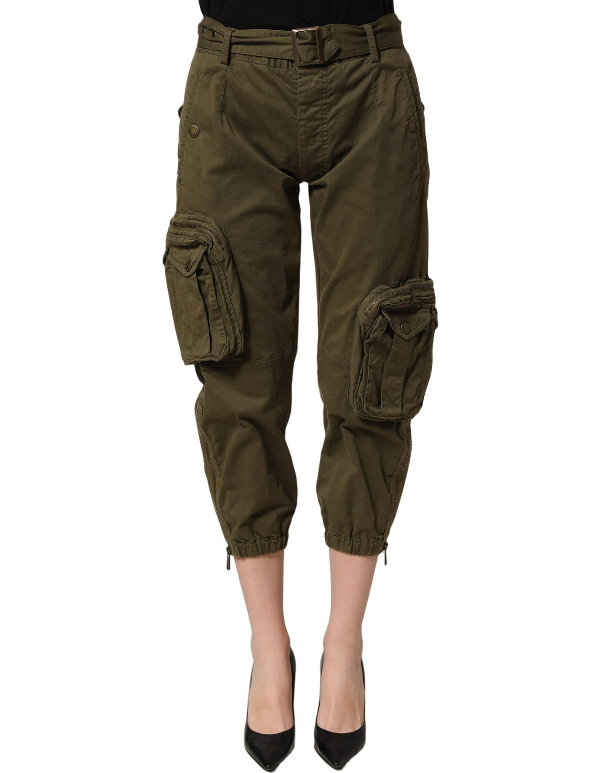 Dolce & Gabbana Olive Green High Waist Cargo Trouser Pants