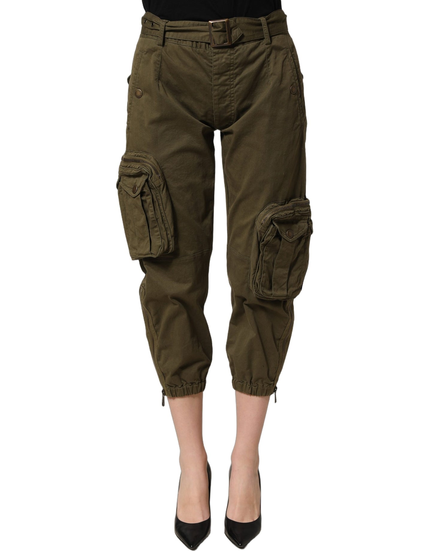 Dolce & Gabbana Olive Green High Waist Cargo Trouser Pants Dolce & Gabbana