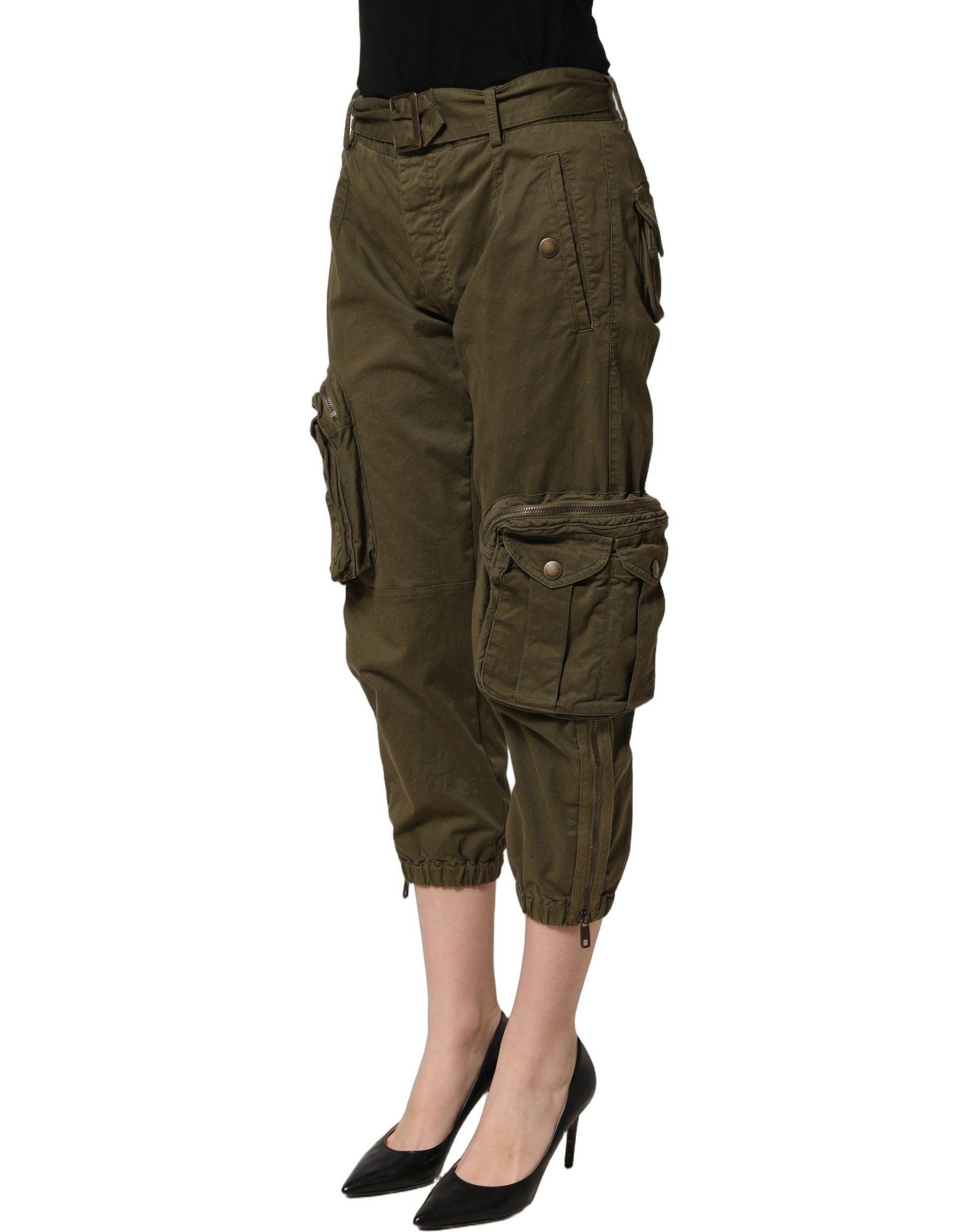 Dolce & Gabbana Olive Green High Waist Cargo Trouser Pants Dolce & Gabbana