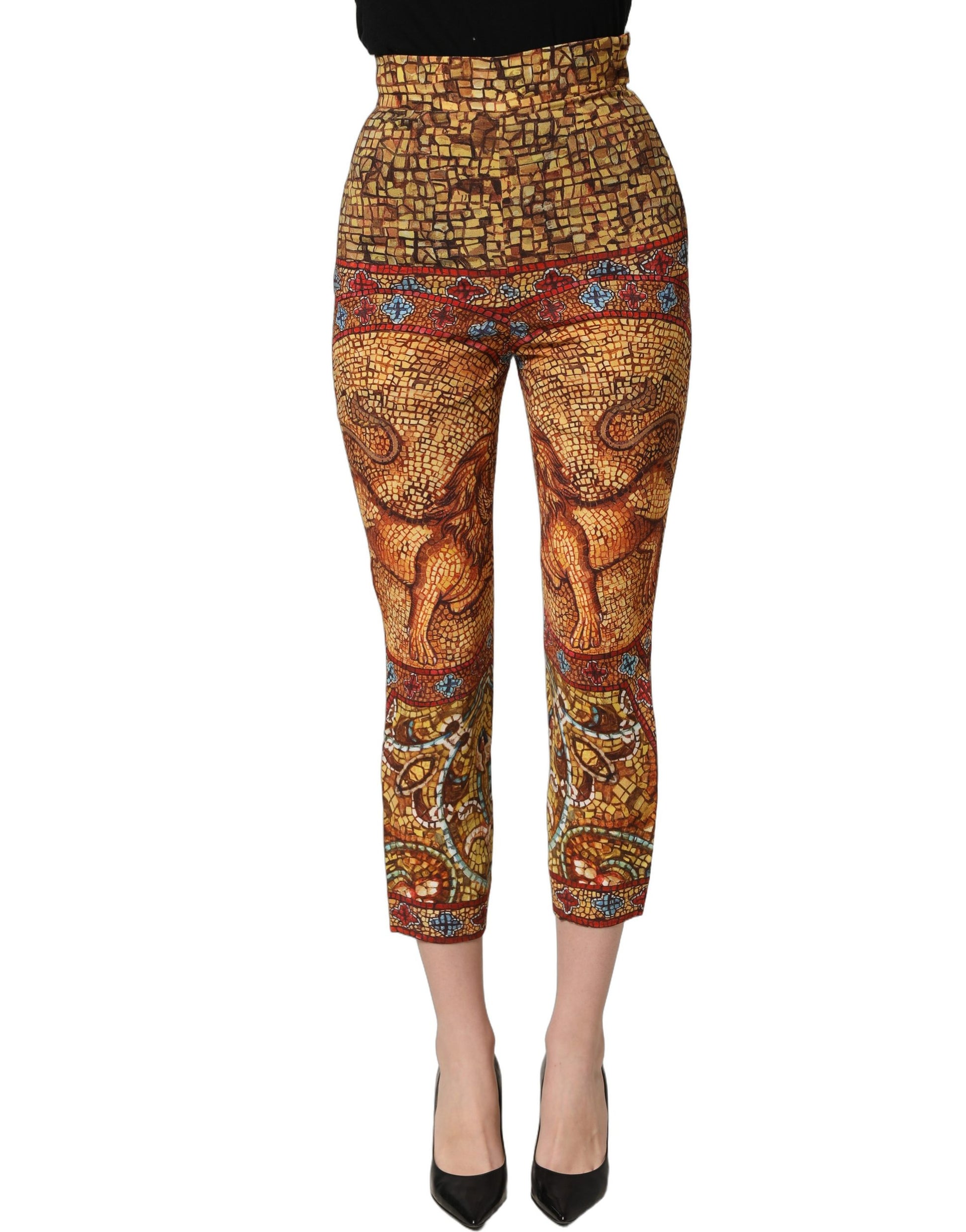 Dolce & Gabbana Multicolor Mosaic Print Crepe Cropped Trouser Pants Dolce & Gabbana