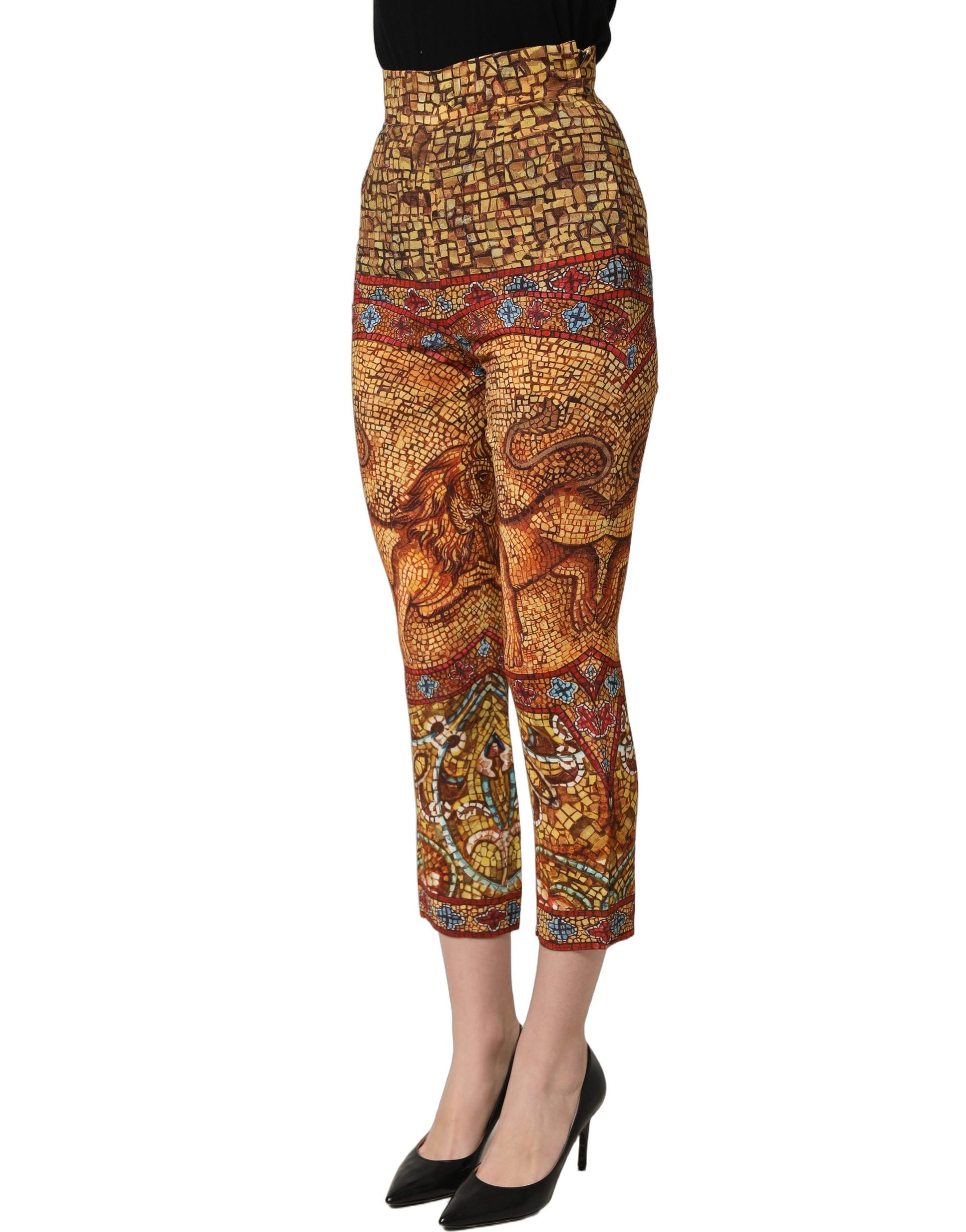 Dolce & Gabbana Multicolor Mosaic Print Crepe Cropped Trouser Pants Dolce & Gabbana
