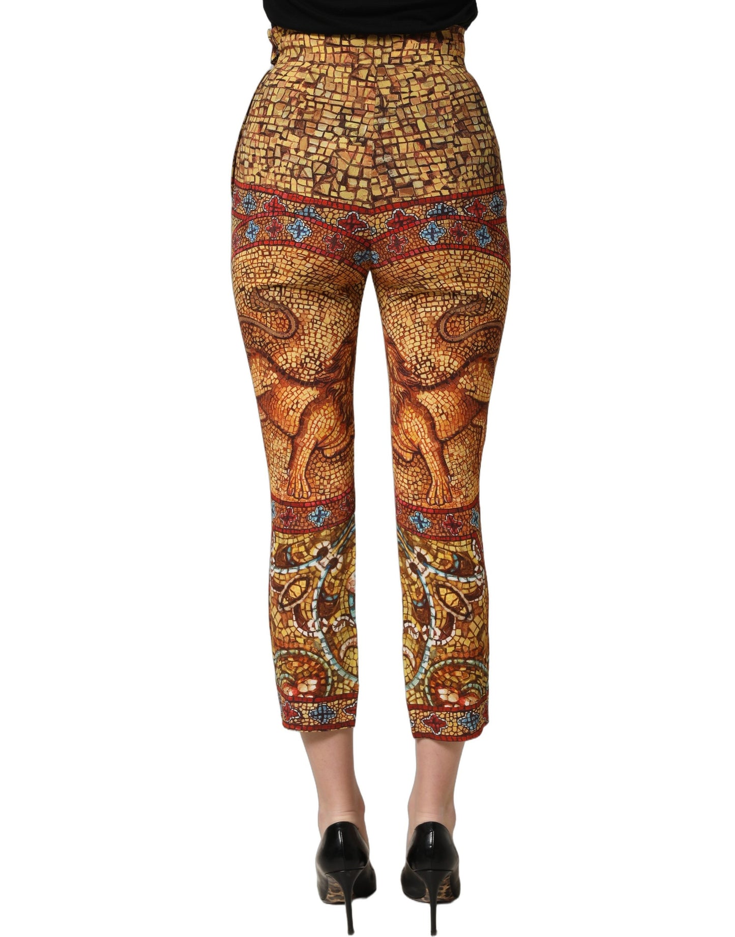 Dolce & Gabbana Multicolor Mosaic Print Crepe Cropped Trouser Pants Dolce & Gabbana