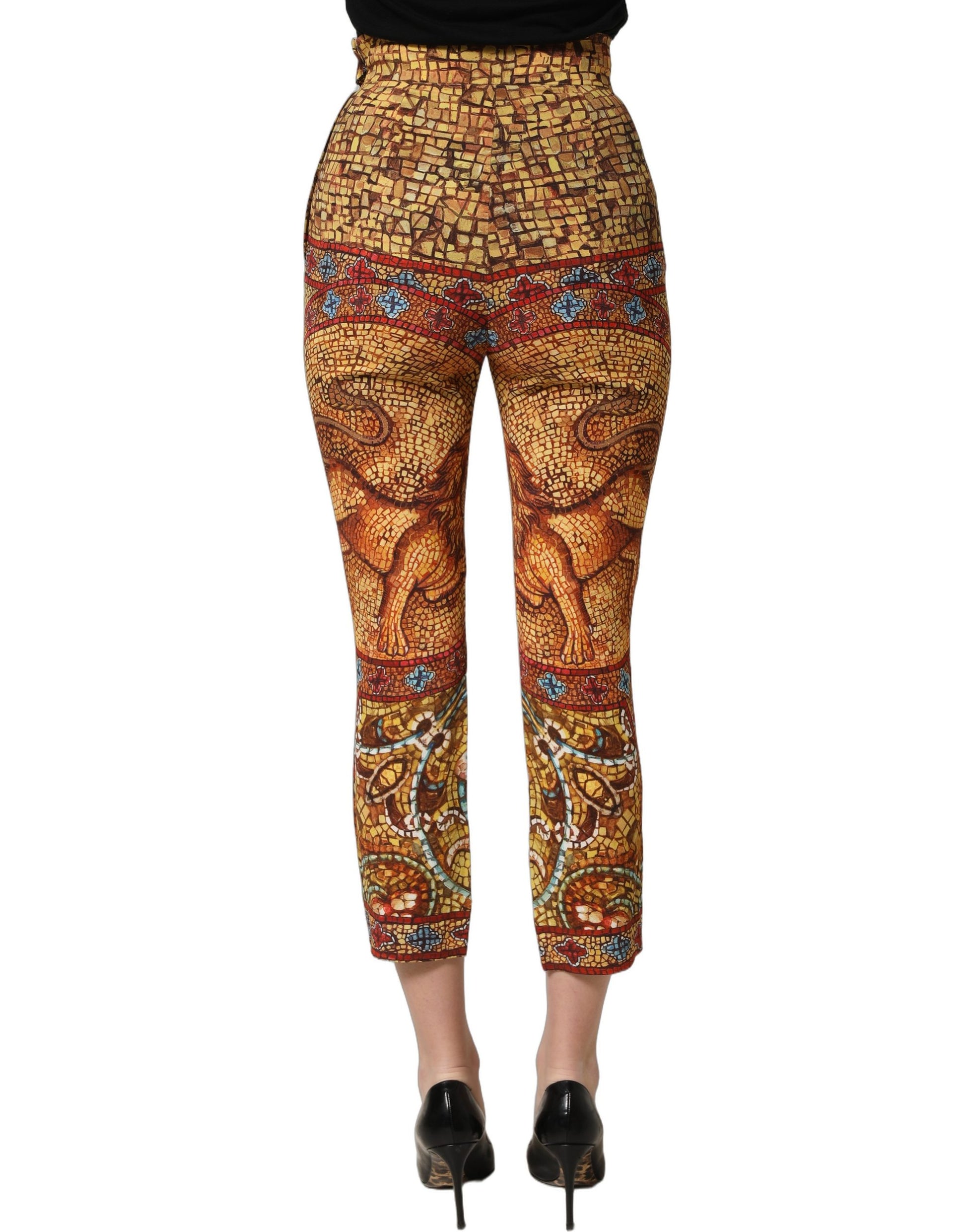 Dolce & Gabbana Multicolor Mosaic Print Crepe Cropped Trouser Pants Dolce & Gabbana