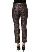 Dolce & Gabbana Burgundy Grey Floral Jacquard Straight Pants