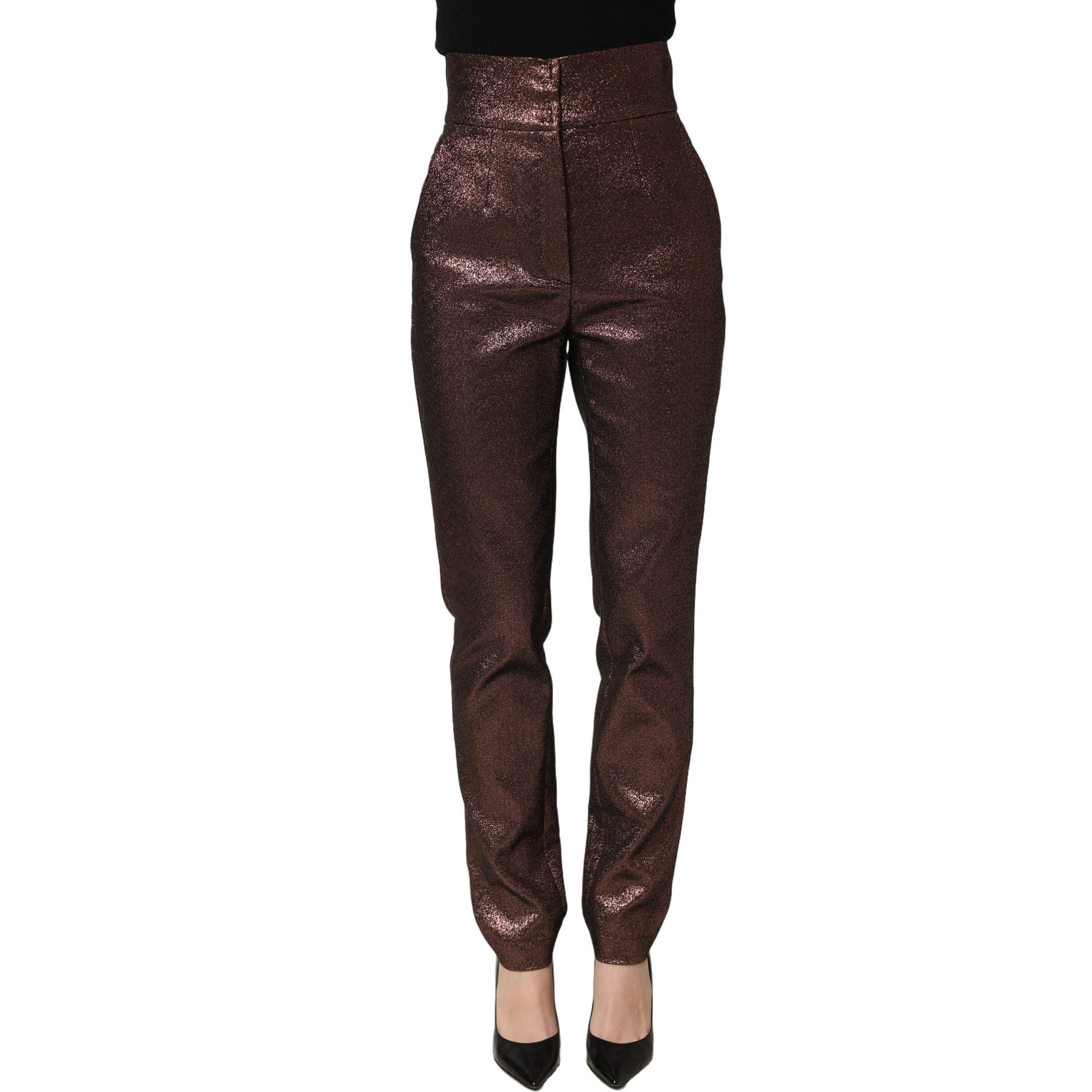 Dolce & Gabbana Metallic Brown High Waist Tapered Leg Pants