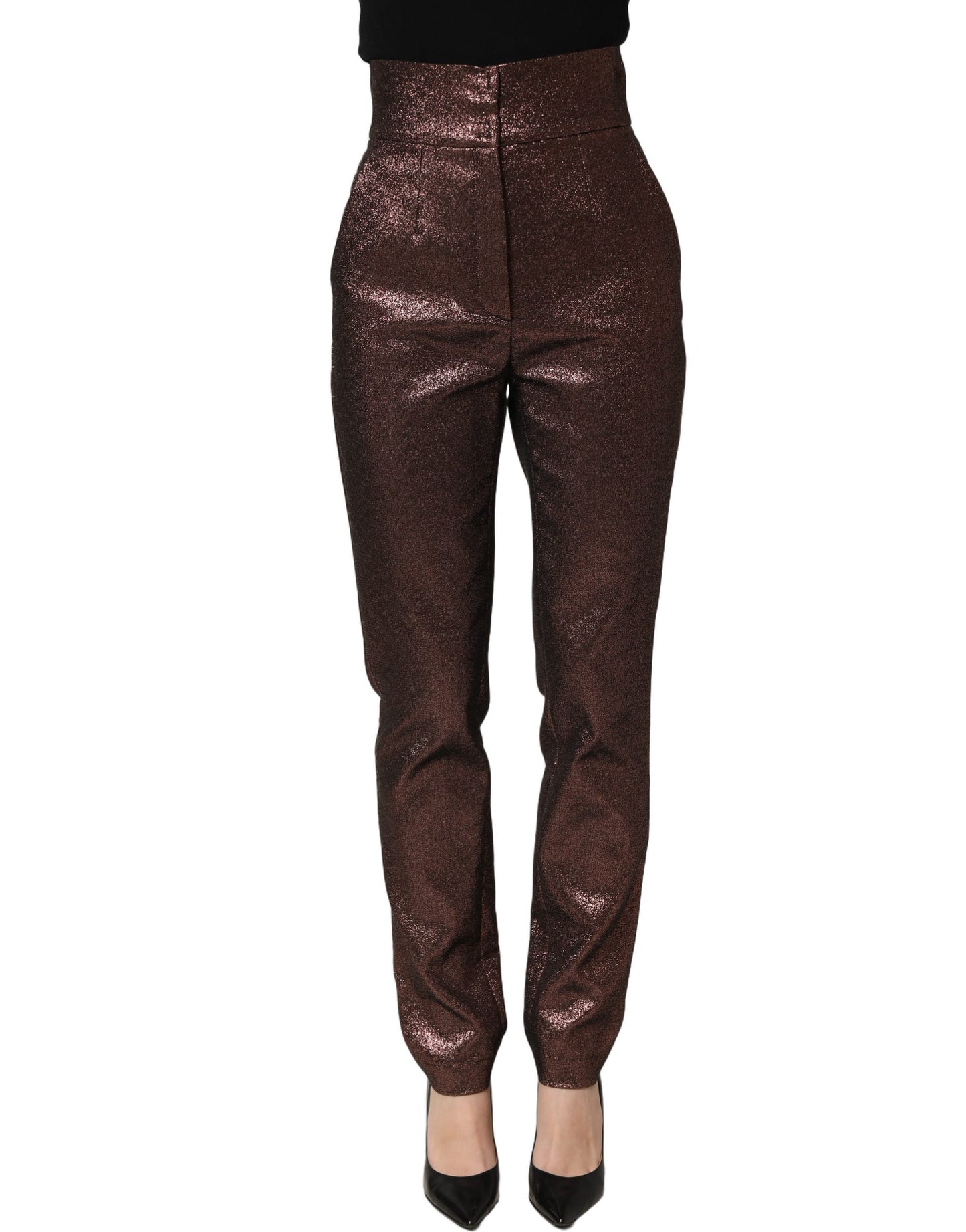 Dolce & Gabbana Metallic Brown High Waist Tapered Leg Pants Dolce & Gabbana