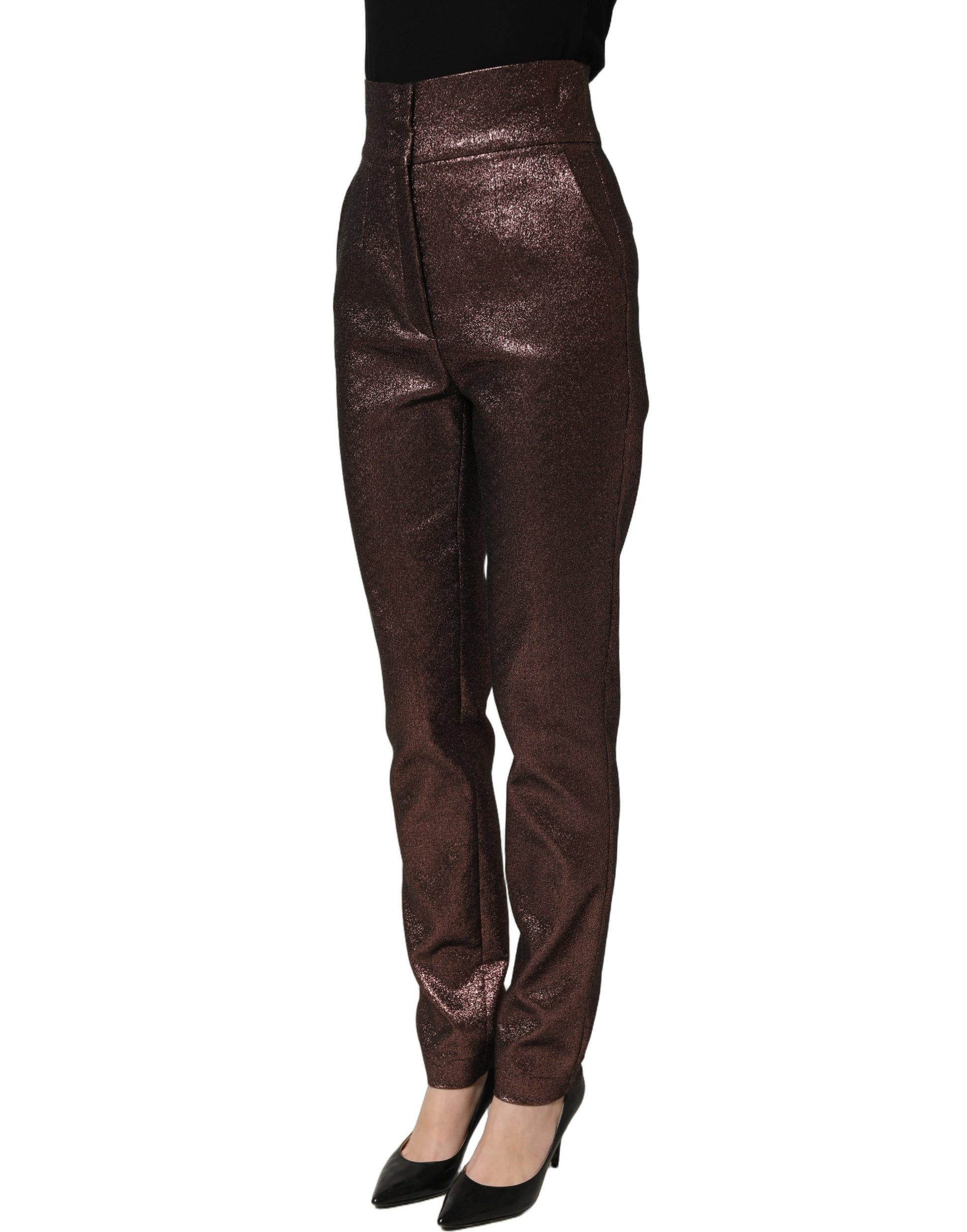 Dolce & Gabbana Metallic Brown High Waist Tapered Leg Pants Dolce & Gabbana