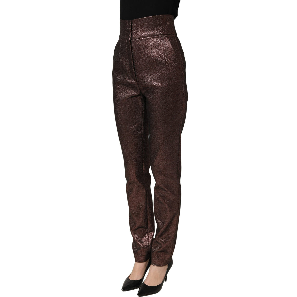 Dolce & Gabbana Metallic Brown High Waist Tapered Leg Pants
