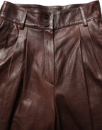 Dolce & Gabbana Brown Leather High Waist Tapered Leg Pants