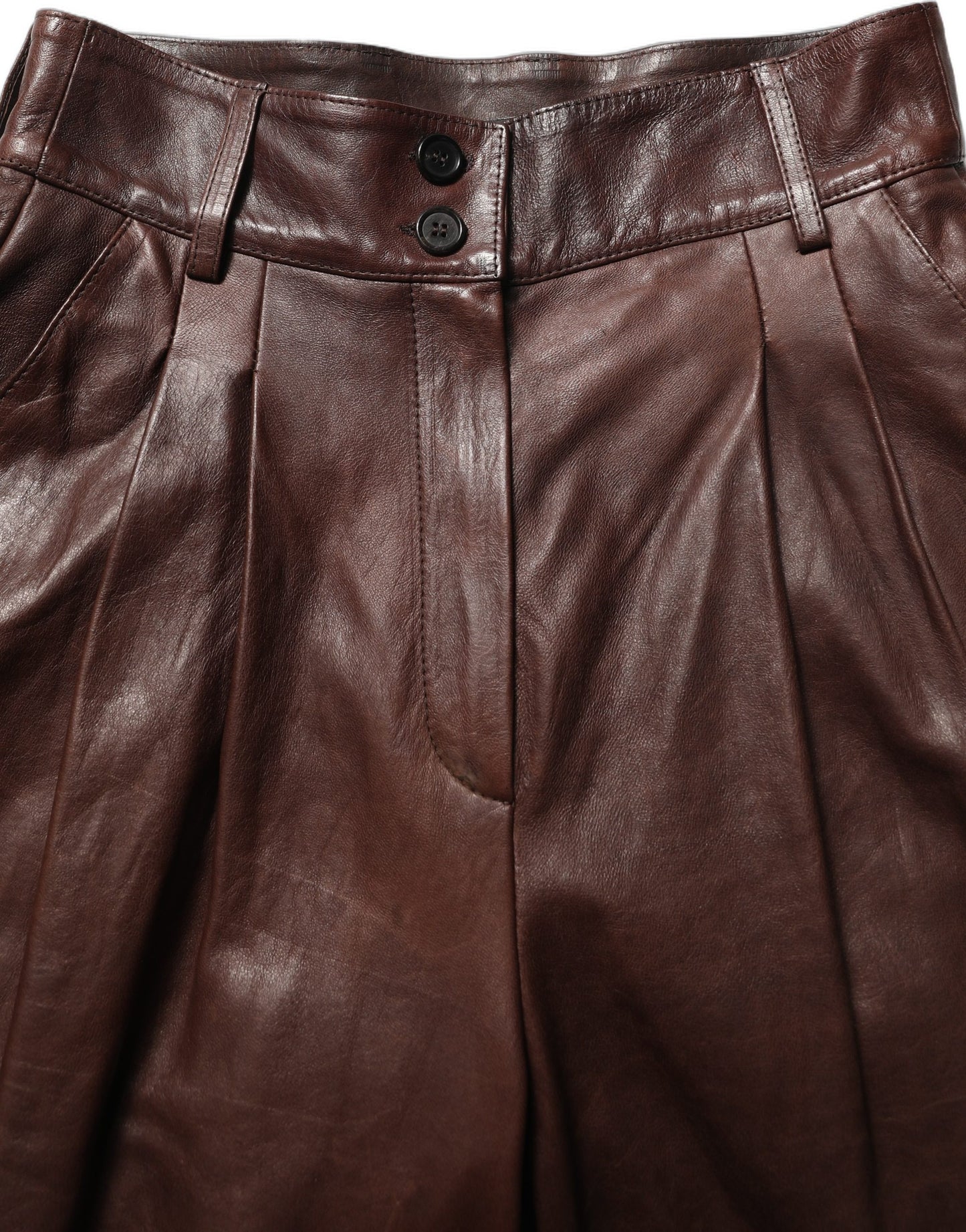Dolce & Gabbana Brown Leather High Waist Tapered Leg Pants Dolce & Gabbana