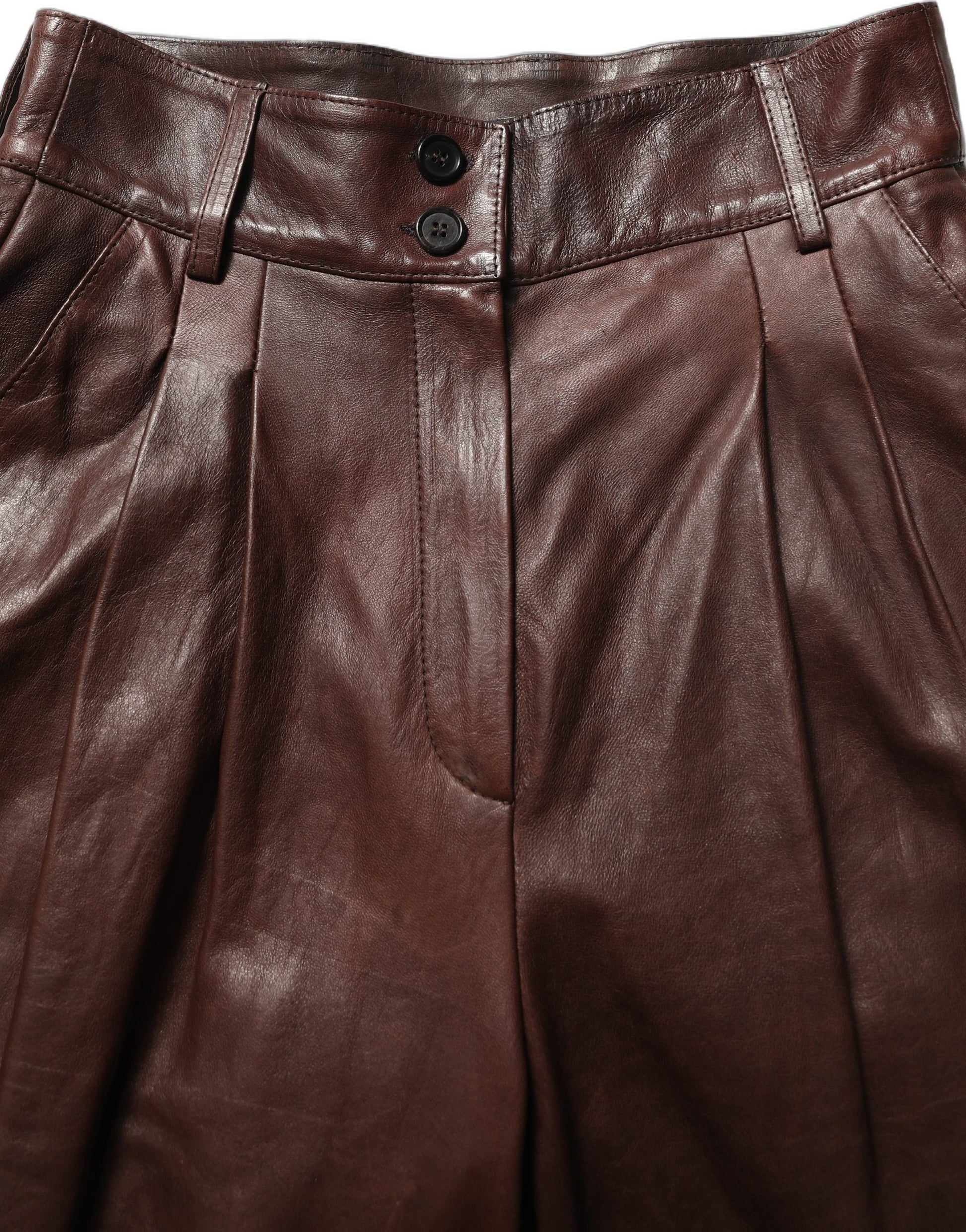 Dolce & Gabbana Brown Leather High Waist Tapered Leg Pants Dolce & Gabbana