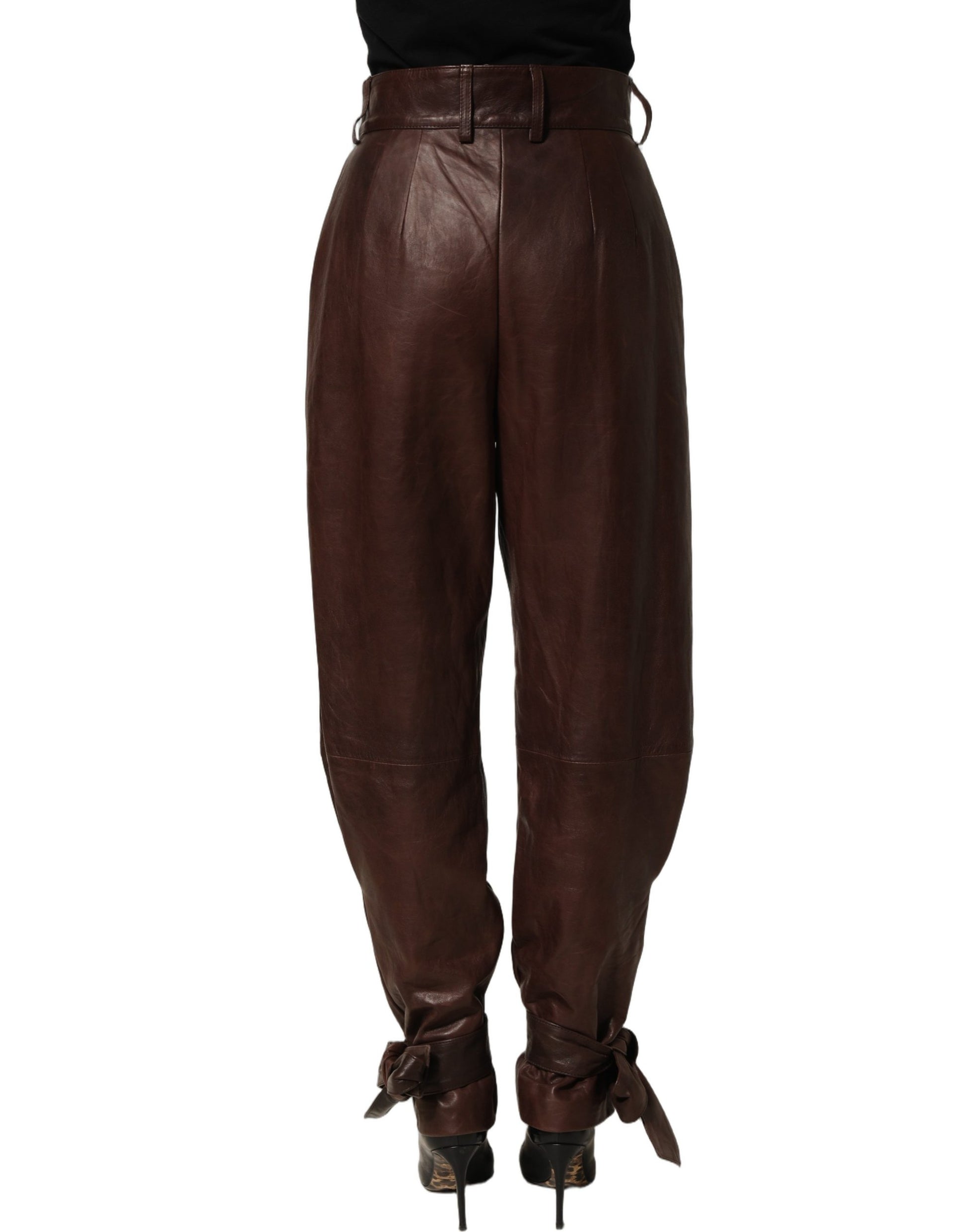 Dolce & Gabbana Brown Leather High Waist Tapered Leg Pants Dolce & Gabbana