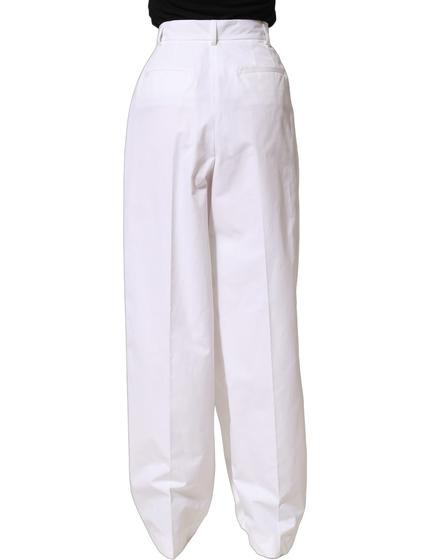 Dolce & Gabbana White Cotton High Waist Pleated Wide Leg Pants Dolce & Gabbana