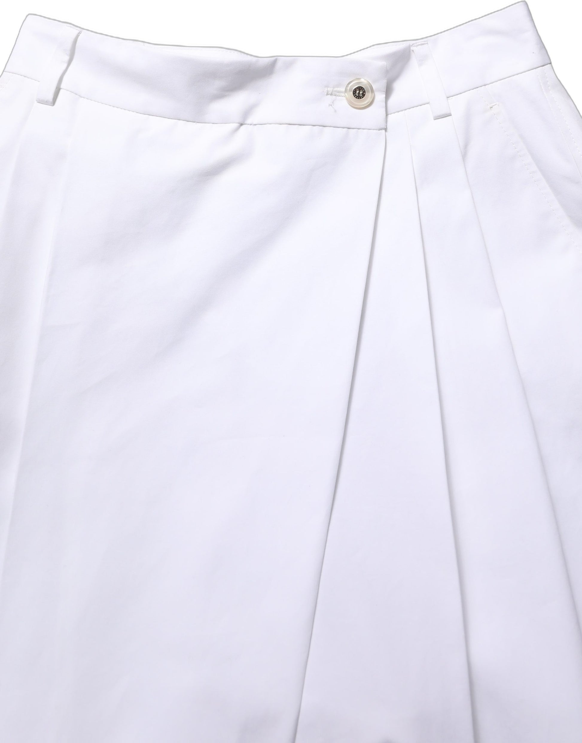 Dolce & Gabbana White Cotton High Waist Pleated Wide Leg Pants Dolce & Gabbana