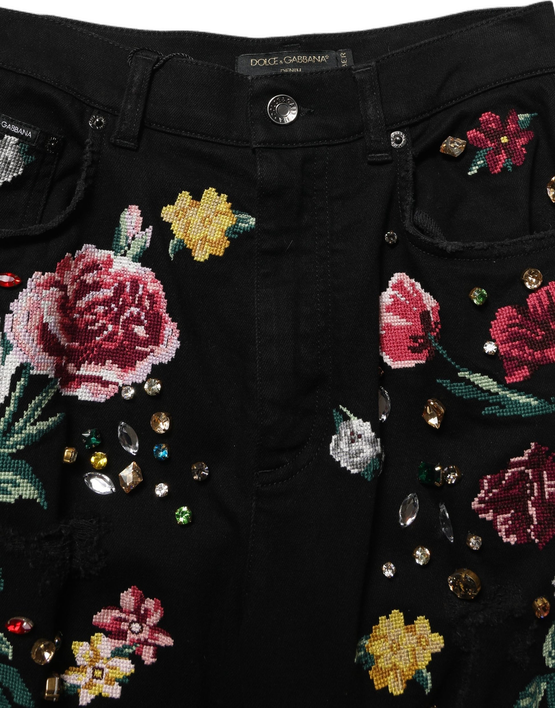 Dolce & Gabbana Black Floral Cotton High Waist Tapered Pants Dolce & Gabbana