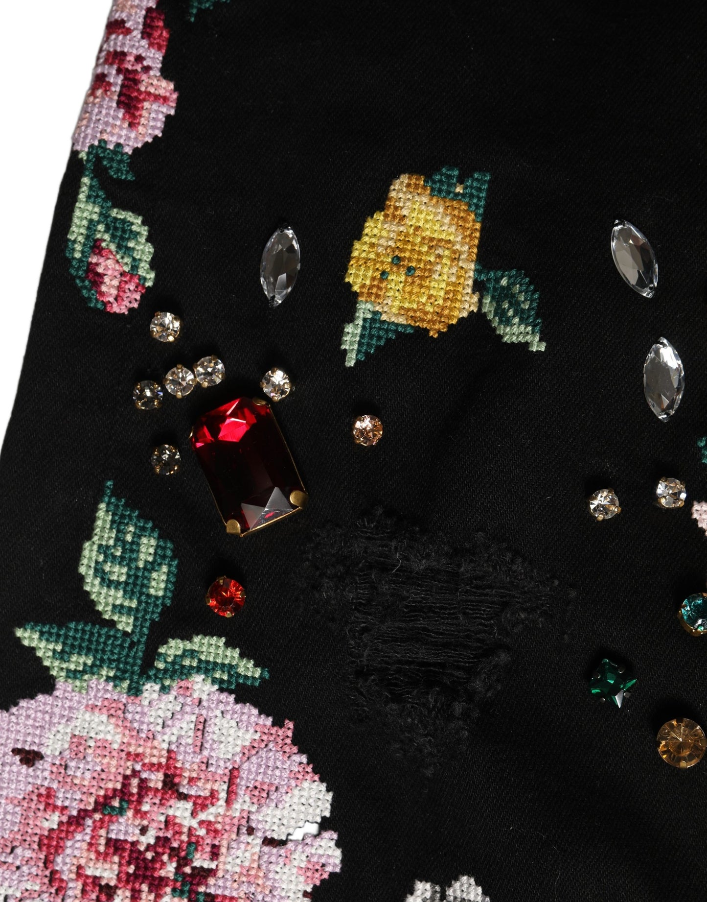Dolce & Gabbana Black Floral Cotton High Waist Tapered Pants Dolce & Gabbana