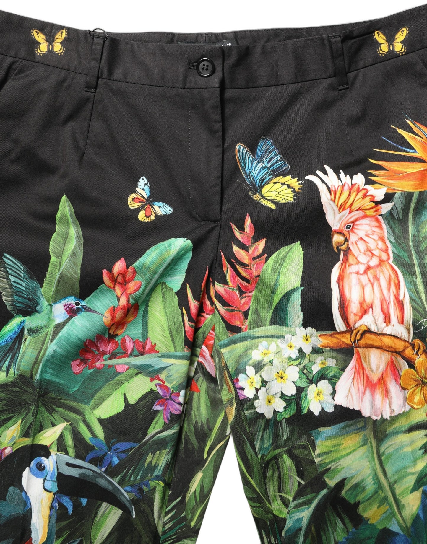Dolce & Gabbana Black Tropical Print Cotton HighWaist Pants Dolce & Gabbana