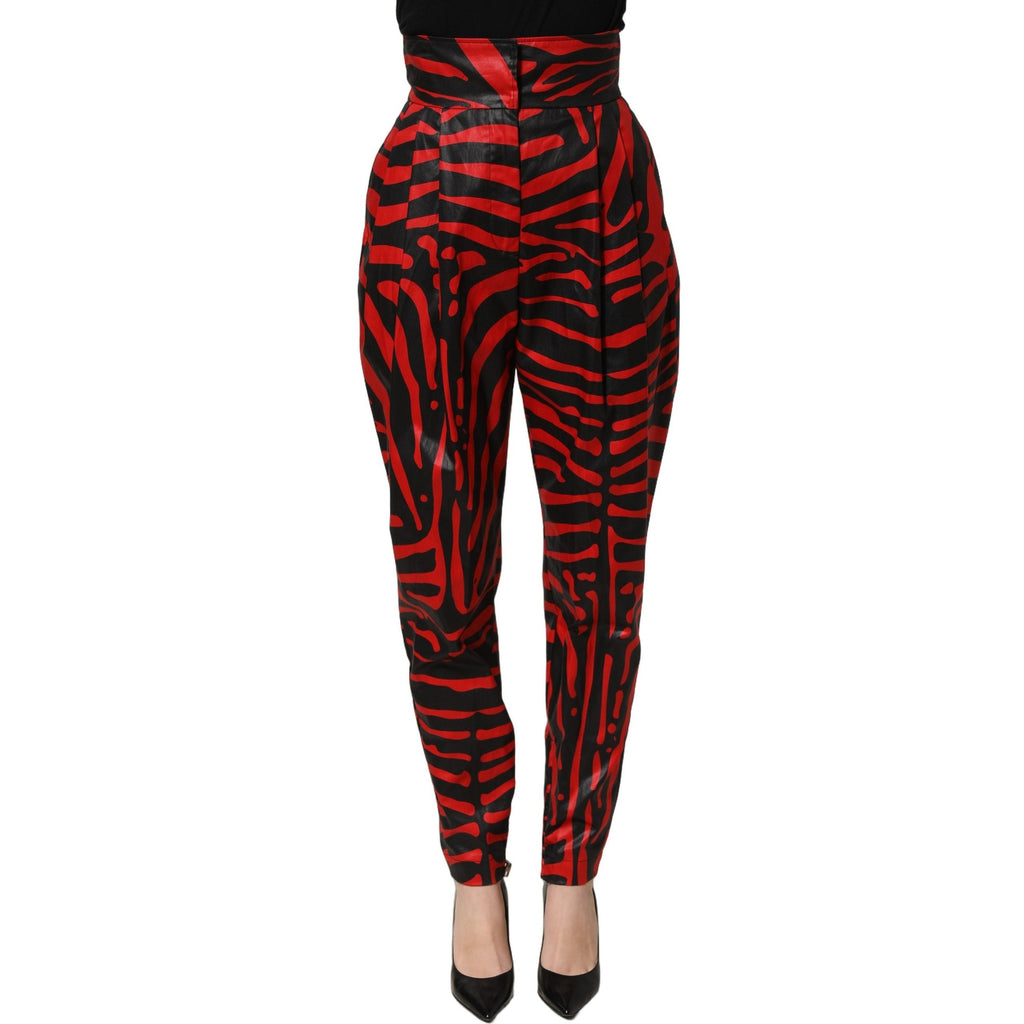 Dolce & Gabbana Red Black Zebra Print Cotton HighWaist Pants