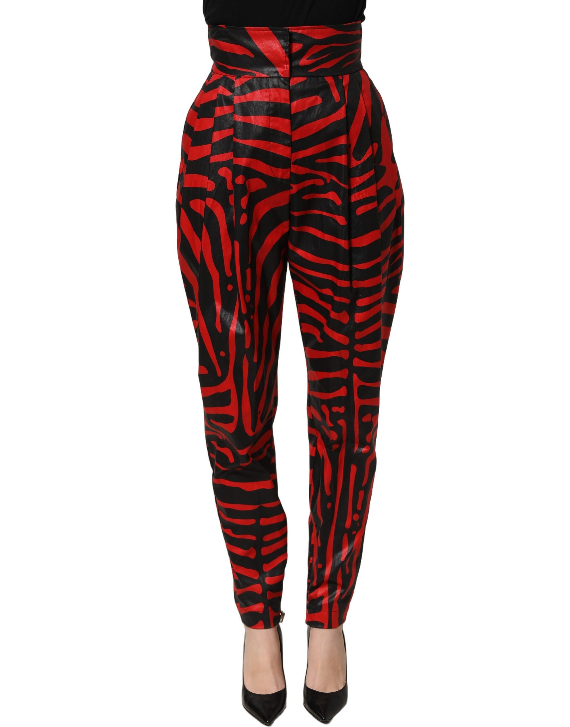 Dolce & Gabbana Red Black Zebra Print Cotton HighWaist Pants Dolce & Gabbana