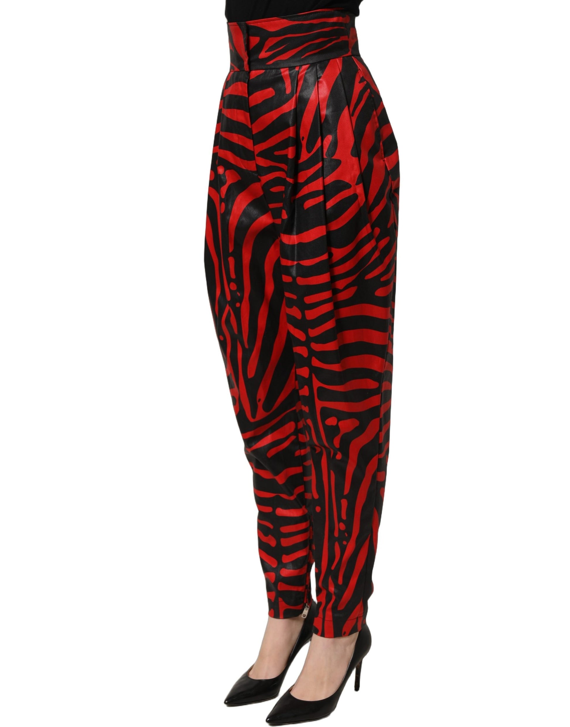 Dolce & Gabbana Red Black Zebra Print Cotton HighWaist Pants Dolce & Gabbana