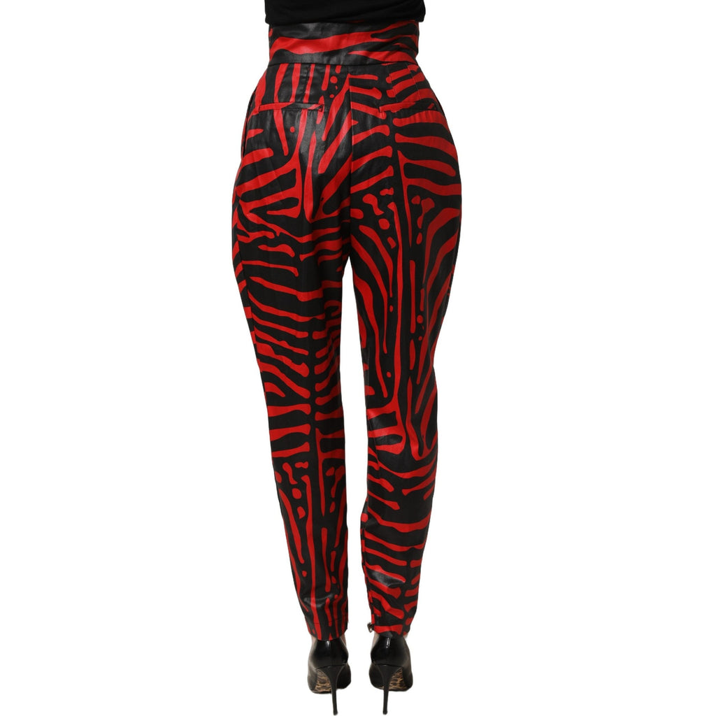 Dolce & Gabbana Red Black Zebra Print Cotton HighWaist Pants