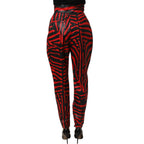 Dolce & Gabbana Red Black Zebra Print Cotton HighWaist Pants