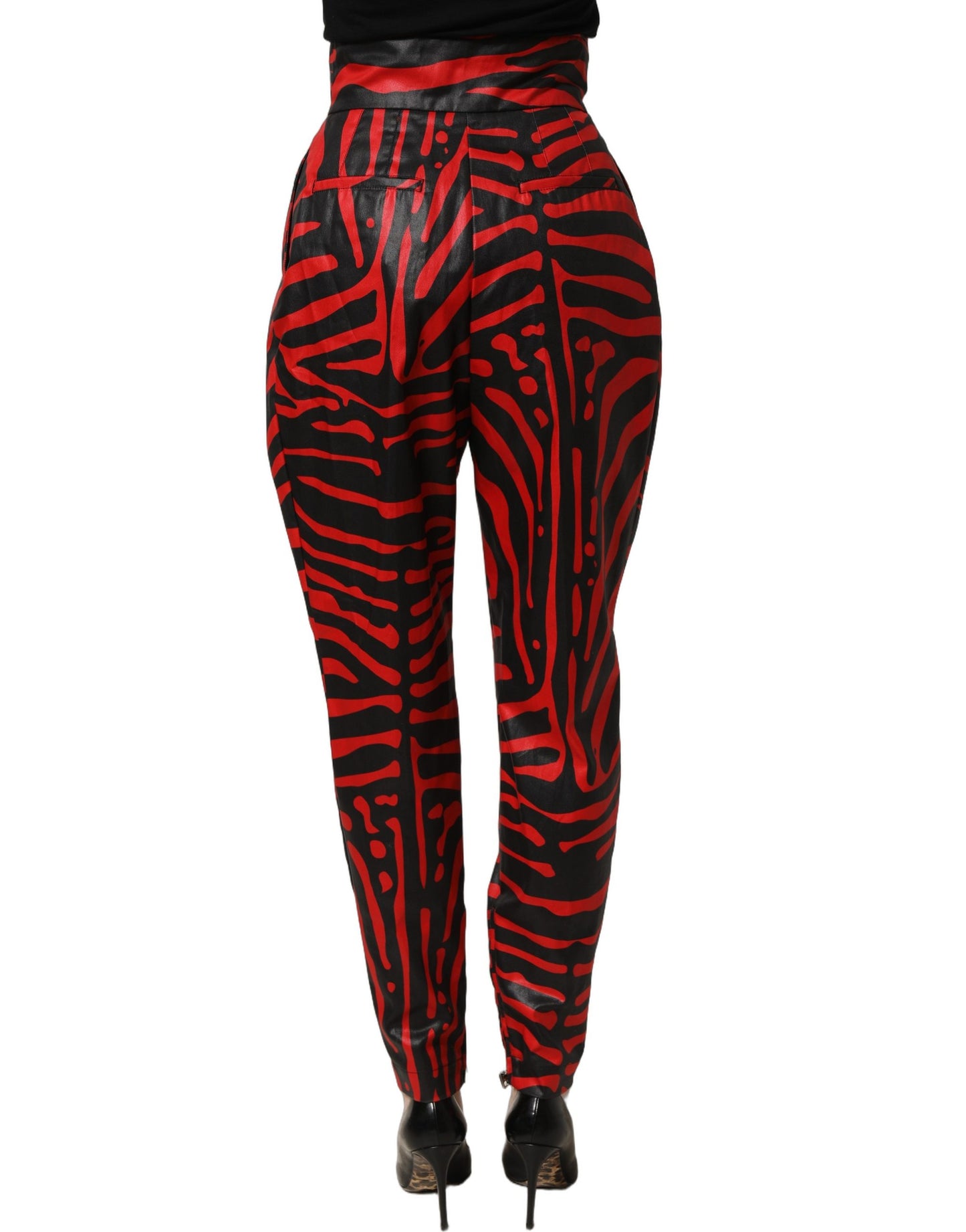 Dolce & Gabbana Red Black Zebra Print Cotton HighWaist Pants Dolce & Gabbana