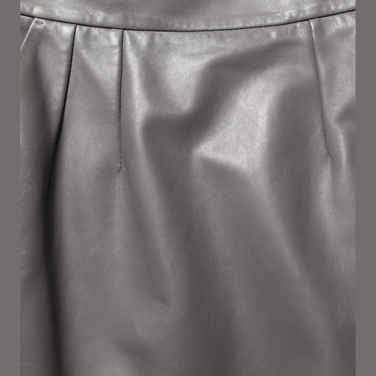 Dolce & Gabbana Gray Leather High Waist Pencil Cut Midi Skirt Dolce & Gabbana