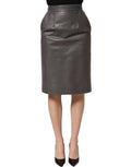 Dolce & Gabbana Gray Leather High Waist Pencil Cut Midi Skirt - Eljoys Fashion 