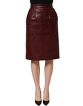 Dolce & Gabbana Burgundy Leather High Waist Pencil Midi Skirt Dolce & Gabbana
