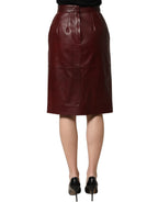 Dolce & Gabbana Burgundy Leather High Waist Pencil Midi Skirt Dolce & Gabbana