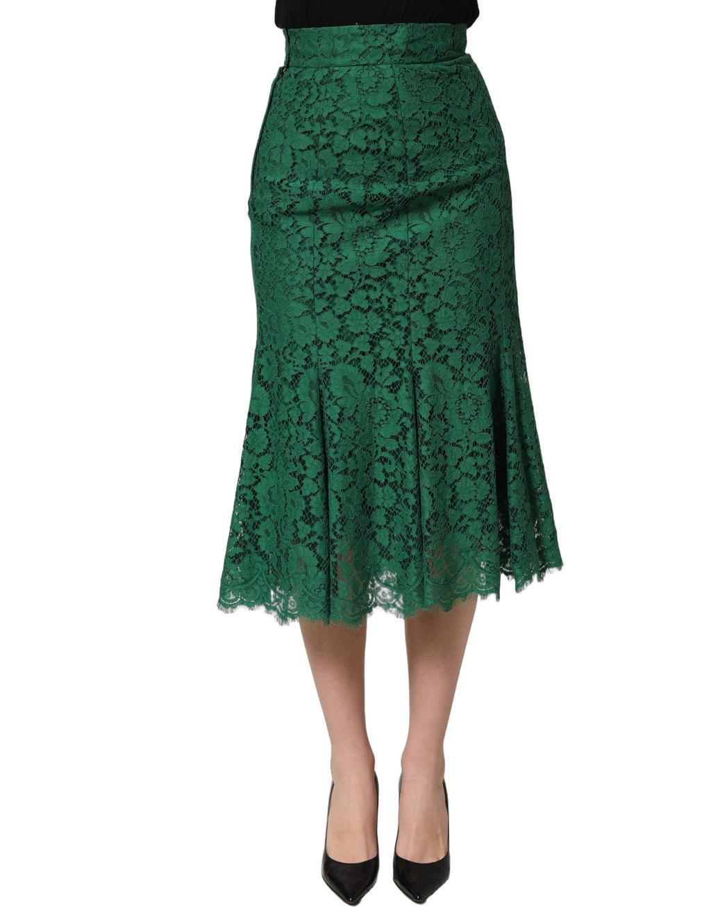 Dolce & Gabbana Green Lace High Waist Mermaid Midi Skirt Dolce & Gabbana