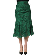 Dolce & Gabbana Green Lace High Waist Mermaid Midi Skirt Dolce & Gabbana