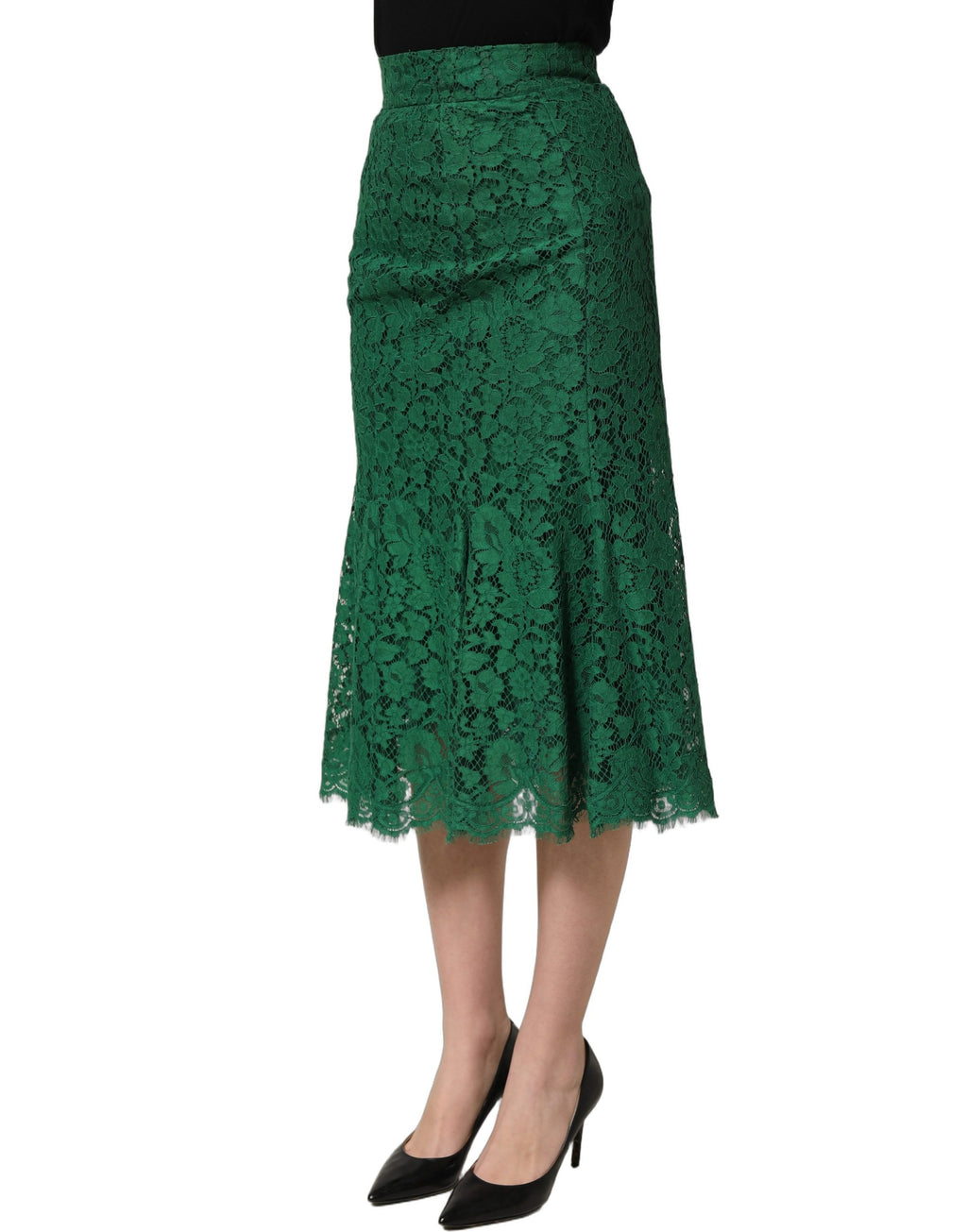 Dolce & Gabbana Green Lace High Waist Mermaid Midi Skirt Dolce & Gabbana