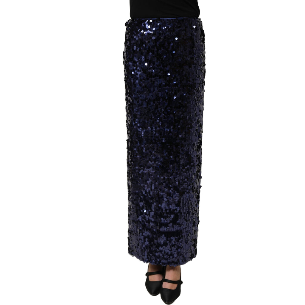 Dolce & Gabbana Blue Sequin High Waist PencilCut Midi Skirt Dolce & Gabbana