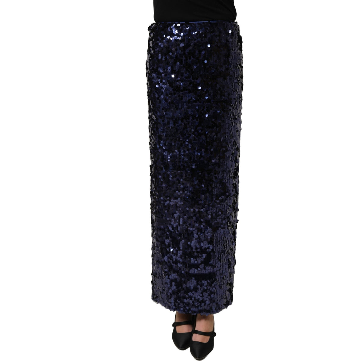 Dolce & Gabbana Blue Sequin High Waist PencilCut Midi Skirt Dolce & Gabbana