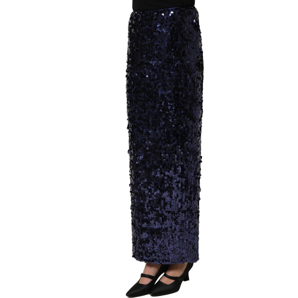 Dolce & Gabbana Blue Sequin High Waist PencilCut Midi Skirt Dolce & Gabbana