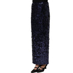 Dolce & Gabbana Blue Sequin High Waist PencilCut Midi Skirt Dolce & Gabbana