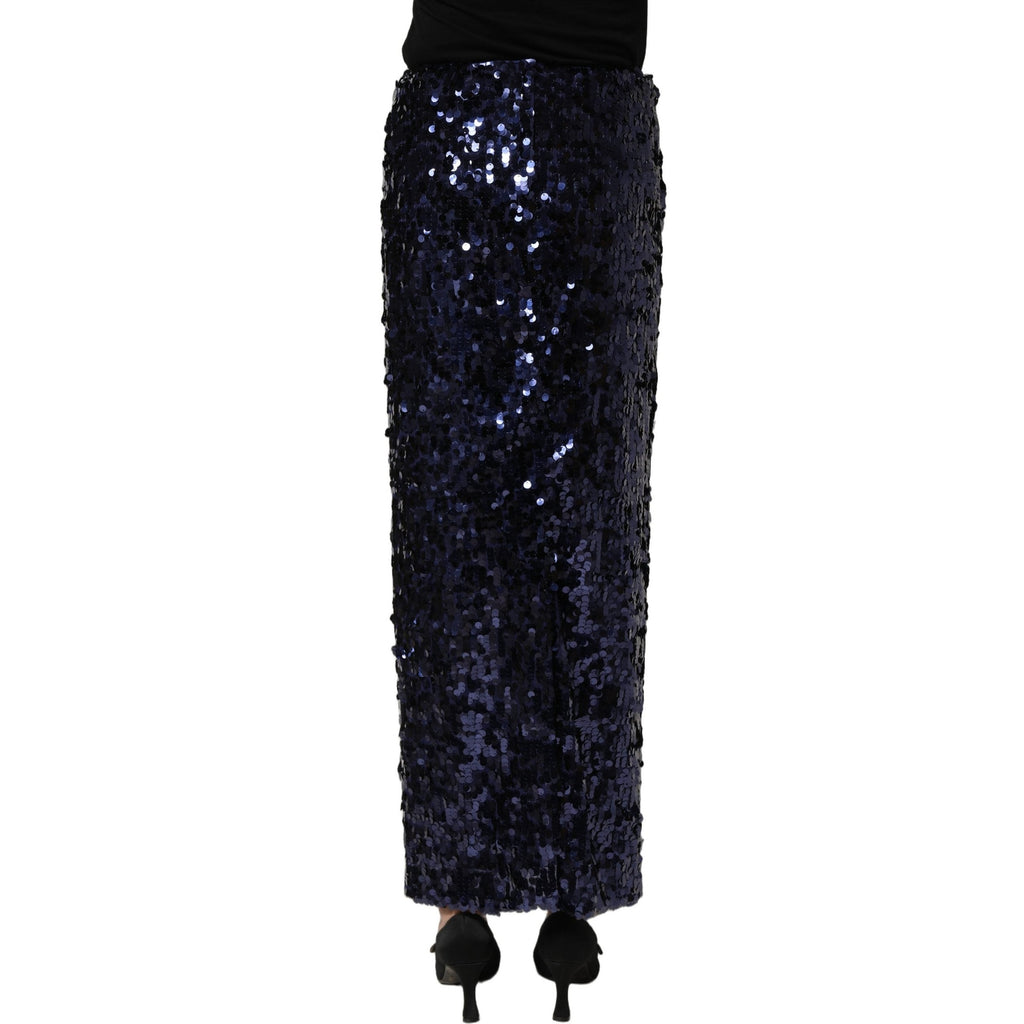 Dolce & Gabbana Blue Sequin High Waist PencilCut Midi Skirt Dolce & Gabbana
