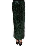 Dolce & Gabbana Green Sequin High Waist Pencil Cut Midi Skirt Dolce & Gabbana