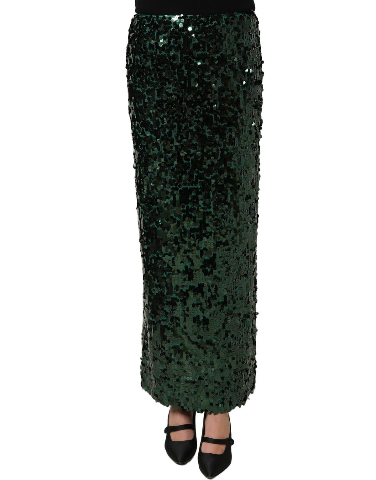Dolce & Gabbana Green Sequin High Waist Pencil Cut Midi Skirt Dolce & Gabbana