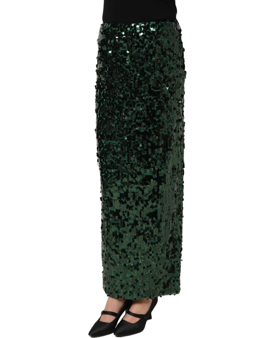 Dolce & Gabbana Green Sequin High Waist Pencil Cut Midi Skirt Dolce & Gabbana