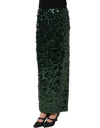 Dolce & Gabbana Green Sequin High Waist Pencil Cut Midi Skirt Dolce & Gabbana