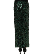 Dolce & Gabbana Green Sequin High Waist Pencil Cut Midi Skirt Dolce & Gabbana