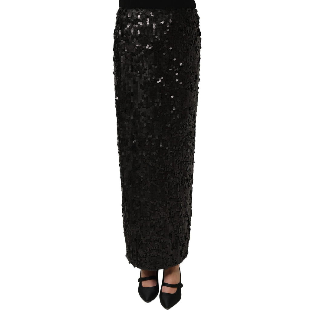 Dolce & Gabbana Black Sequin High Waist Pencil Midi Skirt Dolce & Gabbana