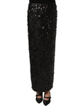 Black sequin high waist pencil midi skirt by Dolce & Gabbana, close-up showing shimmering sequins and fitted high waist design.