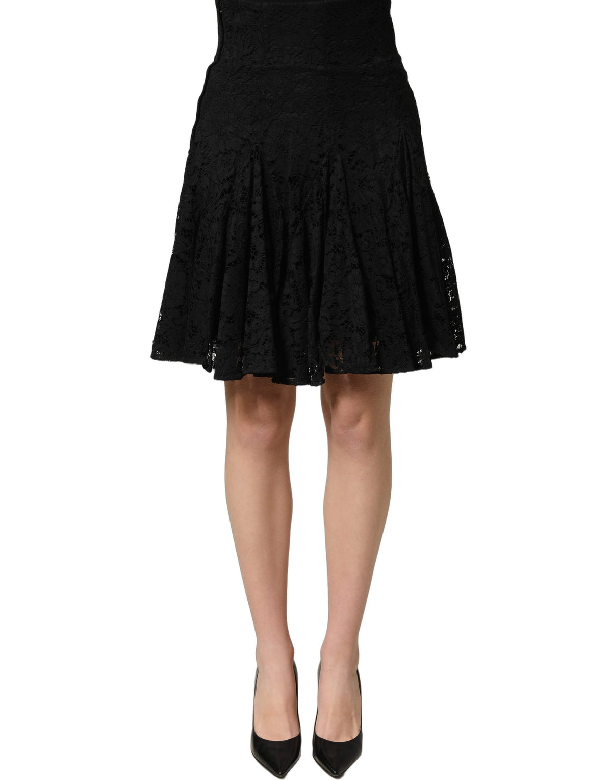 Dolce & Gabbana Black Floral Cut Out Lace A-line Mini Skirt Dolce & Gabbana
