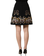 Dolce & Gabbana Black Floral Embellished A-line Mini Skirt Dolce & Gabbana