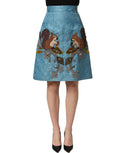 Dolce & Gabbana blue jacquard embroidered A-line skirt with intricate floral patterns and elegant design.